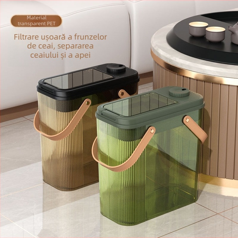 Găleată portabilă din plastic pentru resturi de ceai, cu capac – filtru pentru resturi de ceai și recipient de drenaj pentru set Gongfu