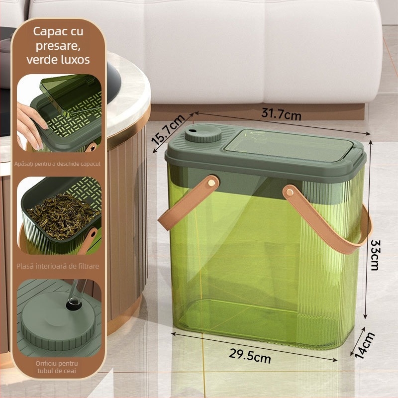 Găleată portabilă din plastic pentru resturi de ceai, cu capac – filtru pentru resturi de ceai și recipient de drenaj pentru set Gongfu