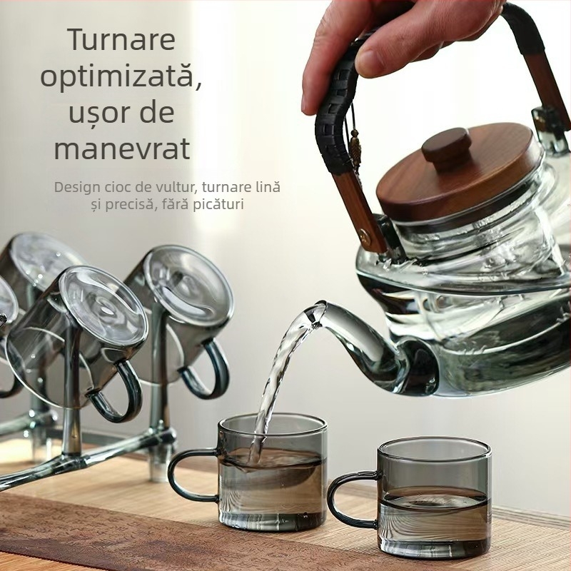 Set ceainic din sticlă borosilicat de înaltă calitate, cu mâner — ceainic pentru aburire și fierbere, toate într-un singur set