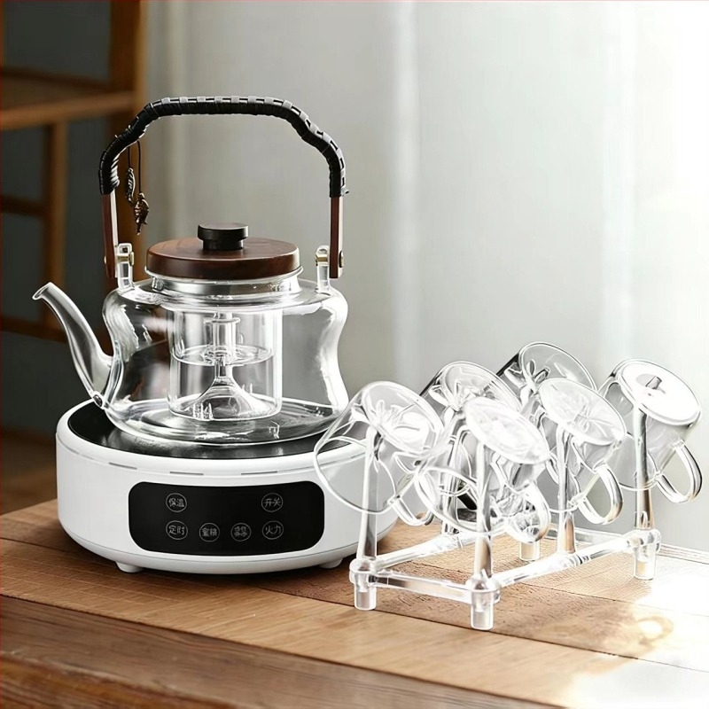 Set ceainic din sticlă borosilicat de înaltă calitate, cu mâner — ceainic pentru aburire și fierbere, toate într-un singur set