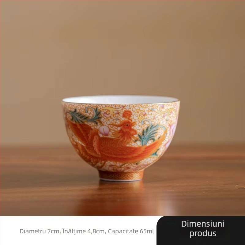 Ceainic emailat în stil Palat Chinezesc, set ceramic Kung Fu de ceai, cu ceainic și cești