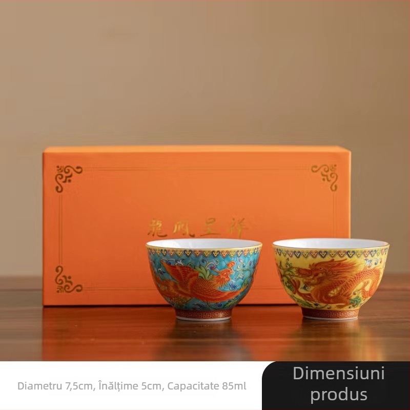 Ceainic emailat în stil Palat Chinezesc, set ceramic Kung Fu de ceai, cu ceainic și cești