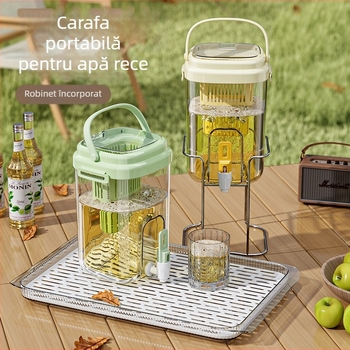 Sticlă de plastic PP pentru apă rece, cu robinet și borcan pentru ceai de fructe, model glaciar, design modern minimalist pentru casă și picnic în aer liber