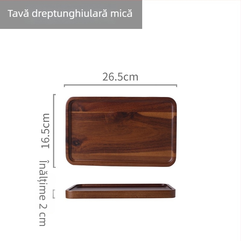 Tăviță de servire din lemn de acacia, rotundă și dreptunghiulară, pentru ceai, sushi, dim sum, prăjituri și pizza