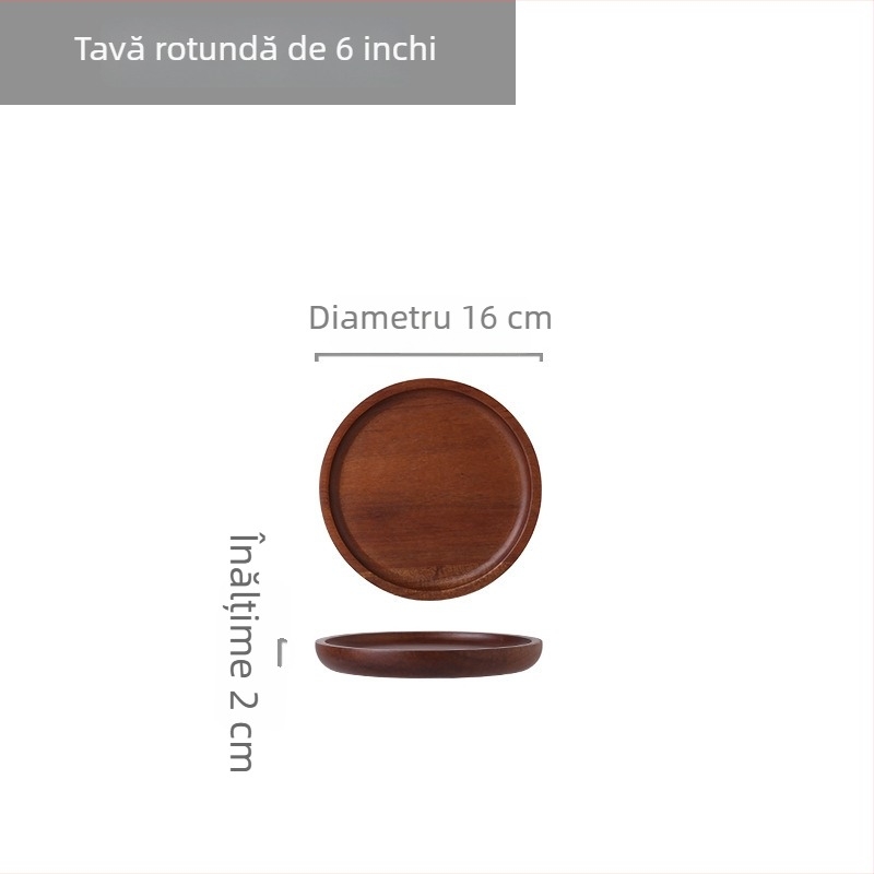 Tăviță de servire din lemn de acacia, rotundă și dreptunghiulară, pentru ceai, sushi, dim sum, prăjituri și pizza