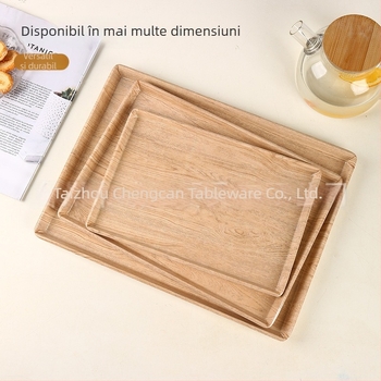 Tavă dreptunghiulară din rășină, cu aspect lemnos – pentru cești de ceai, pahare, fructe și depozitare