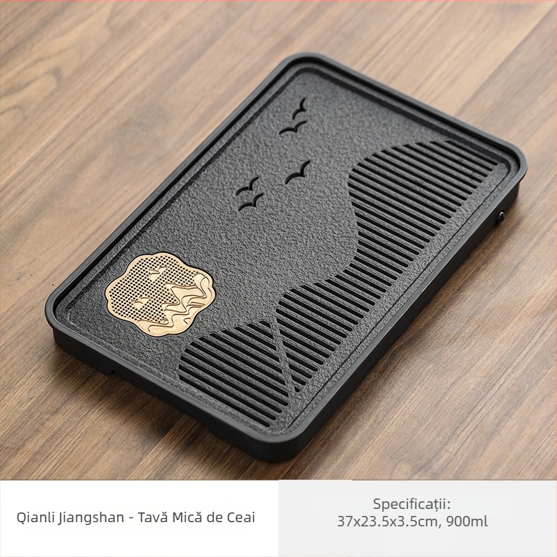 Tavă ceramică pentru ceai, negru-auriu magnetic, pentru uz casnic, set dreptunghiular Kung Fu ceai cu tavă de uscare