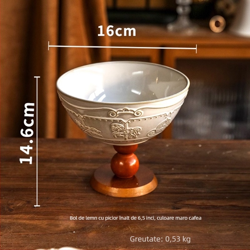 Farfurie retro din porțelan pe suport, motiv în relief cu fructe, farfurie pentru deserturi și patiserie pentru ceaiul de după-amiază.