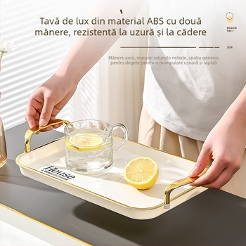 Tavă dreptunghiulară pentru uz casnic, stil modern minimalist, platou pentru fructe pentru ceai și apă, rezistentă la căldură, tavă de ceai cu aspect luxos discret