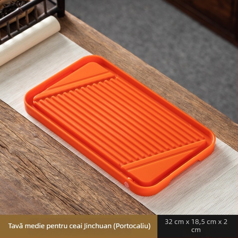 Tavă Gongfu pentru ceai cu set, platformă pentru infuzare uscată, piatră imitație negru-auriu, masă de ceai compactă pentru casă cu tavă de drenaj
