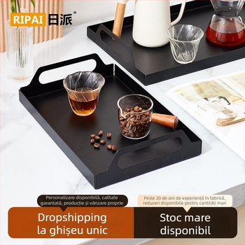 Tavă de ceai din fier forjat, pătrată, cu drenaj, suport metalic pentru ceai și gustări, design modern minimalist pentru uz casnic