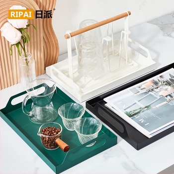 Tavă de ceai din fier forjat, pătrată, cu drenaj, suport metalic pentru ceai și gustări, design modern minimalist pentru uz casnic