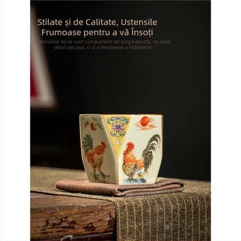 Ceașcă de ceai din porțelan cu model Ru kiln, capacitate mare, bol de ceai octogonal