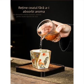 Ceașcă de ceai din porțelan cu model Ru kiln, capacitate mare, bol de ceai octogonal