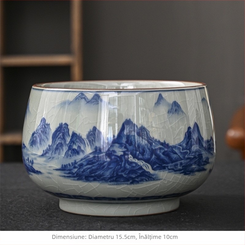 Jingdezhen porțelan albastru sub glazură, vas ceramic mare pentru ceai și recipient pentru resturi de ceai