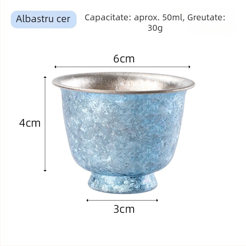 Set de ceai din titan pur, dublu strat, cu model cu flori de gheață și crăpături, pentru exterior, portabil, elegant stil luxos, cadou de ceai