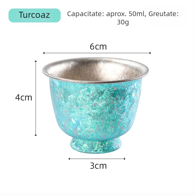 Set de ceai din titan pur, dublu strat, cu model cu flori de gheață și crăpături, pentru exterior, portabil, elegant stil luxos, cadou de ceai