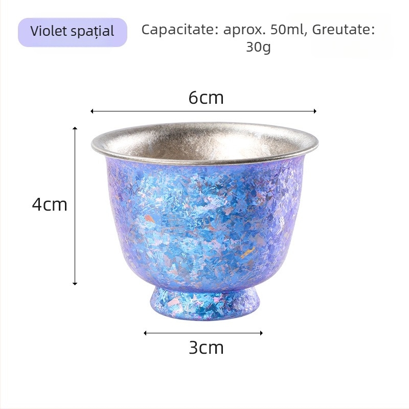 Set de ceai din titan pur, dublu strat, cu model cu flori de gheață și crăpături, pentru exterior, portabil, elegant stil luxos, cadou de ceai
