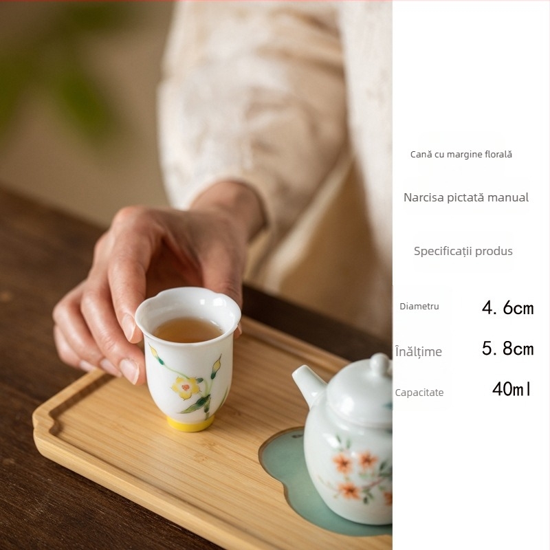 Stil chinezesc, ceașcă de ceai din porțelan pictată manual, cu picior înalt, motiv Jade Rabbit, pentru ceai Gongfu