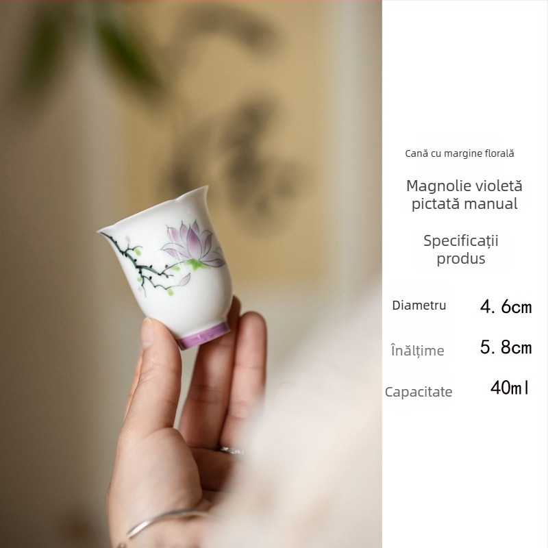 Stil chinezesc, ceașcă de ceai din porțelan pictată manual, cu picior înalt, motiv Jade Rabbit, pentru ceai Gongfu