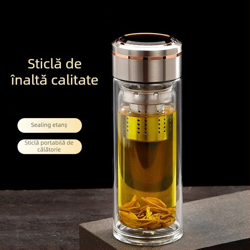Pahar de ceai din sticlă borosilicat, cu pereți dubli, izolat, transparent, îngroșat, cadou pentru birou