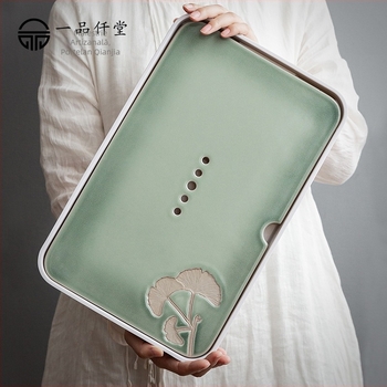 Tavă de ceai în stil japonez cu glazură Celadon, ceramică cu stocare a apei, mic set de ceai, tavă de scurgere, cadou