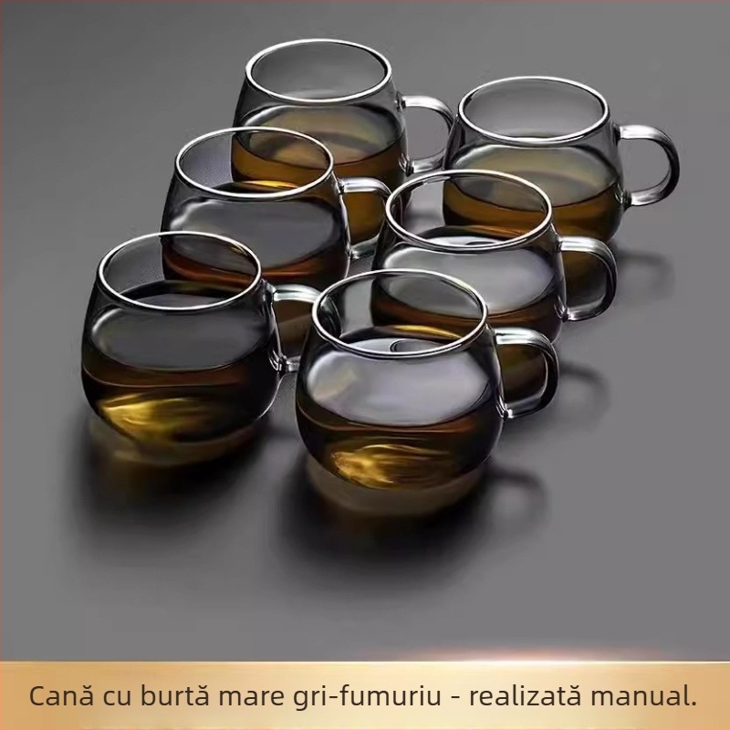 Pahar de ceai din sticlă rezistentă la temperatură, cu mâner, transparent, mic, pentru uz acasă și la birou, pentru ceai Gongfu