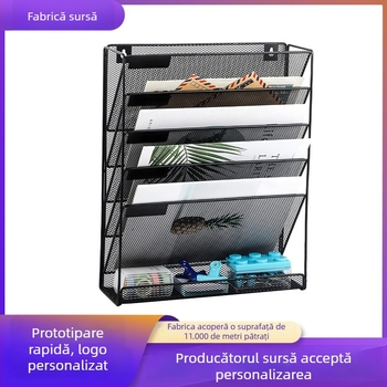 Raft metal pentru fișiere, montat pe perete, cu suport pentru ziare și reviste