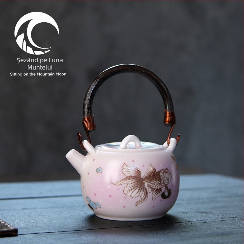 Ceainic Ruyao cu mâner, pentru uz casnic, capacitate mare, plită ceramică electrică, set de ceai Kung Fu, pentru infuzare ceai, design cu pește mic auriu