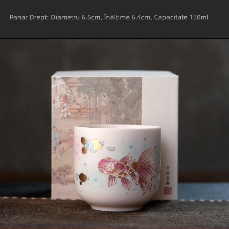Ceainic Ruyao cu mâner, pentru uz casnic, capacitate mare, plită ceramică electrică, set de ceai Kung Fu, pentru infuzare ceai, design cu pește mic auriu