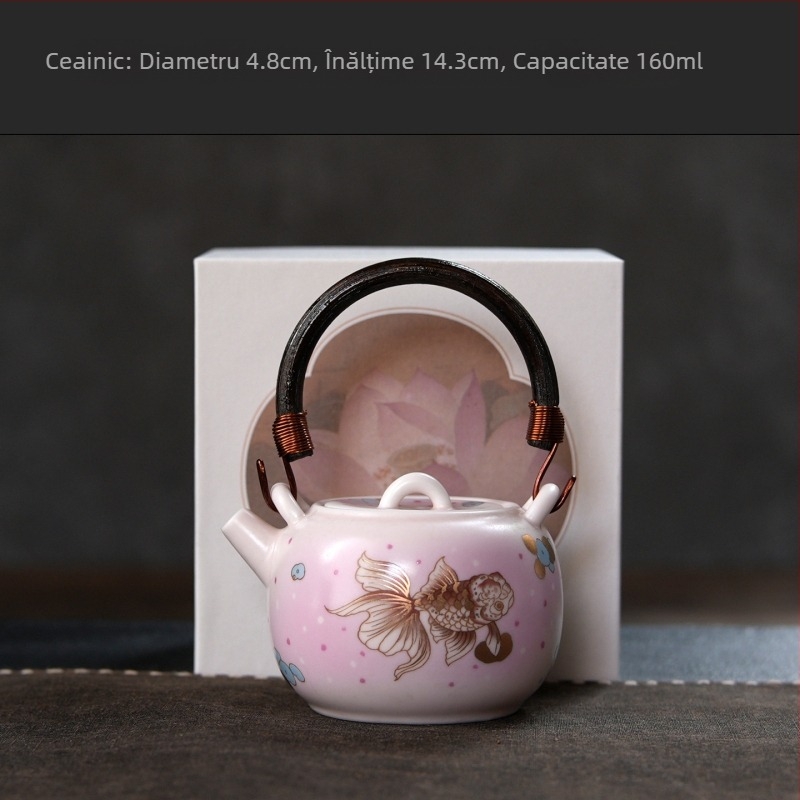 Ceainic Ruyao cu mâner, pentru uz casnic, capacitate mare, plită ceramică electrică, set de ceai Kung Fu, pentru infuzare ceai, design cu pește mic auriu