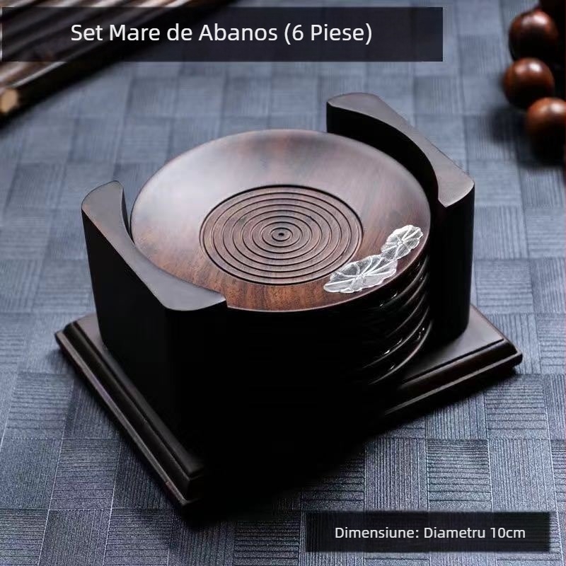 Set de ceremonie ceai Ebony și Rosewood – lemn masiv, tavă pentru ceai, clips pentru ceai, suport pentru ceașcă, lingură pentru ceai, furculiță pentru ceașcă