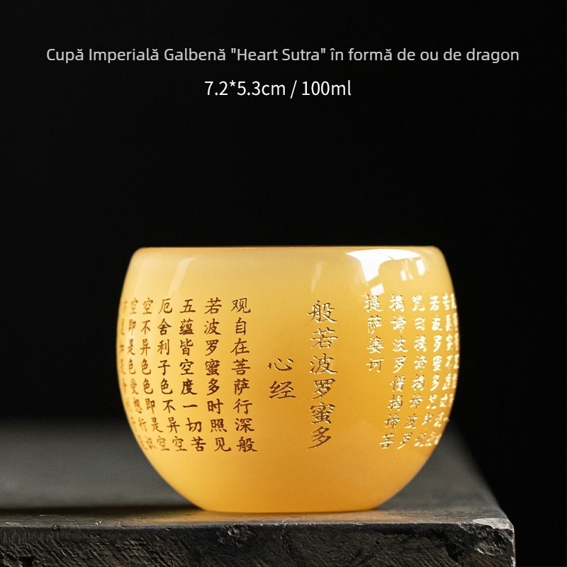 Heart Sutra — Ceașcă de sticlă, Set de ceai Kung Fu, Ceașcă de porțelan jad cu sculptură din jad