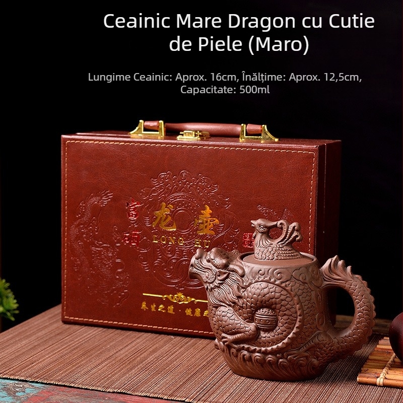 Ceainic chinezesc din lut mov, capacitate mare, dragon și phoenix, set de ceai Kung Fu