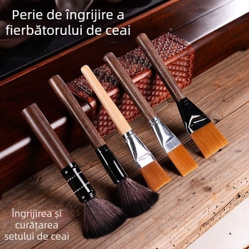 Set accesorii ceai din lemn de abanos: perie de curățare pentru ceainic, perie pentru tava de ceai, perie Bakelit, accesorii din lemn rosewood pentru ceremonia ceaiului acasă