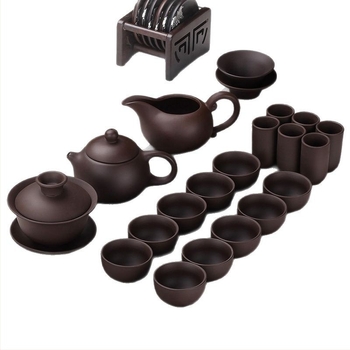 Set de ceai din lut mov — set complet cu ceainic, cești și bol cu capac, stil chinezesc, pentru casă sau birou