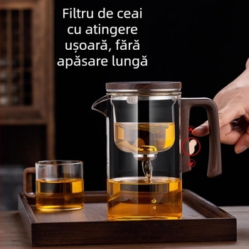 Set de ceai din sticlă cu separare ceai-apă, filtru magnetic, preparare facilă
