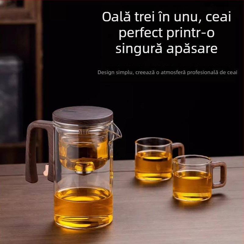 Set de ceai din sticlă cu separare ceai-apă, filtru magnetic, preparare facilă