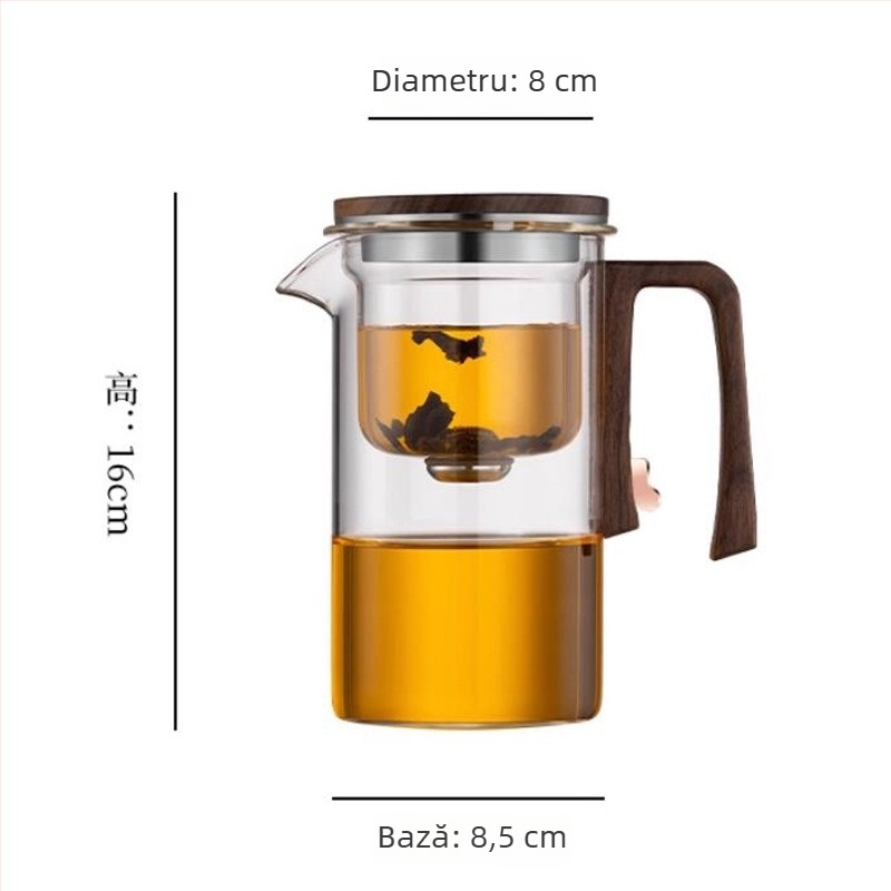 Set de ceai din sticlă cu separare ceai-apă, filtru magnetic, preparare facilă