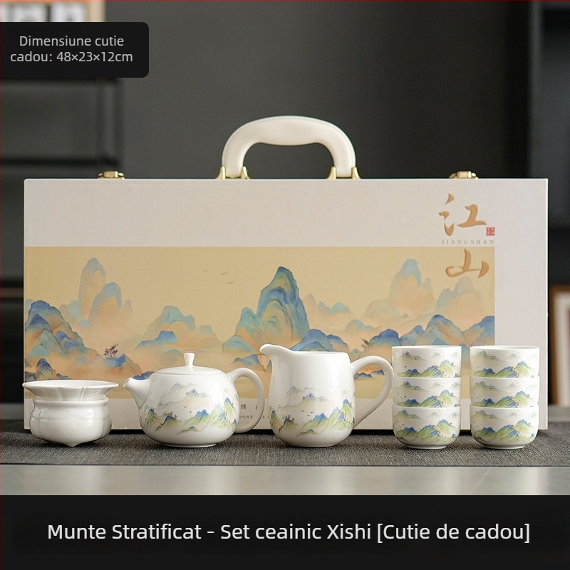 Set de ceai din porțelan de jad pentru uz casnic, ceainic și cești, model nou 2025, cutie cadou pentru vârstnici, suvenir