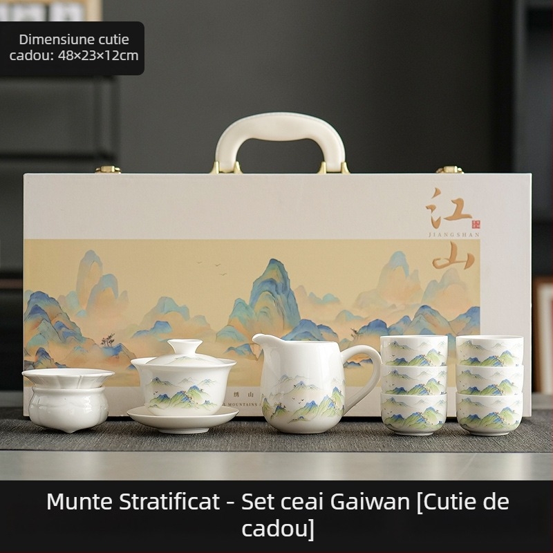 Set de ceai din porțelan de jad pentru uz casnic, ceainic și cești, model nou 2025, cutie cadou pentru vârstnici, suvenir