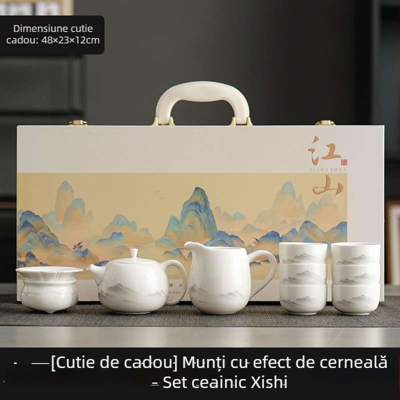 Set de ceai din porțelan de jad pentru uz casnic, ceainic și cești, model nou 2025, cutie cadou pentru vârstnici, suvenir