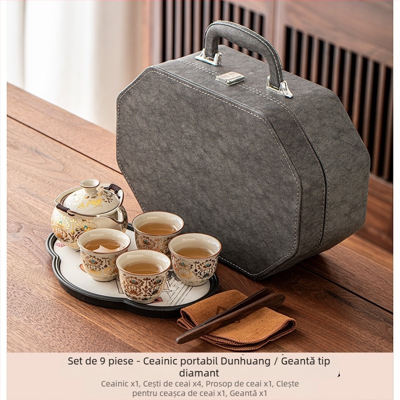 Set de ceai ceramic portabil cu gaiwan, ceainic și ceașcă pentru utilizare acasă și în aer liber