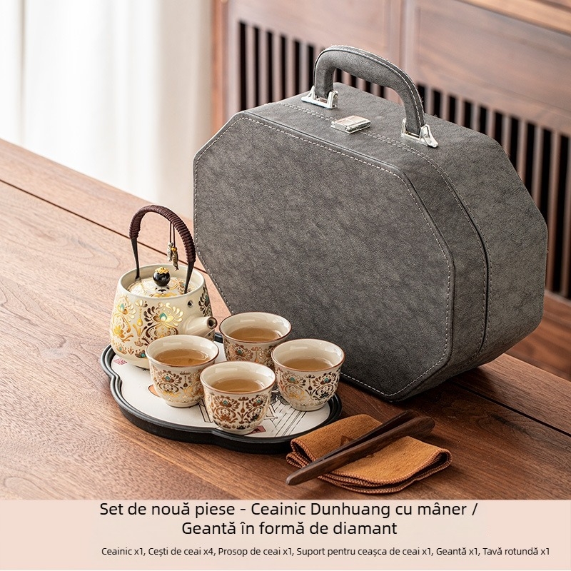 Set de ceai ceramic portabil cu gaiwan, ceainic și ceașcă pentru utilizare acasă și în aer liber
