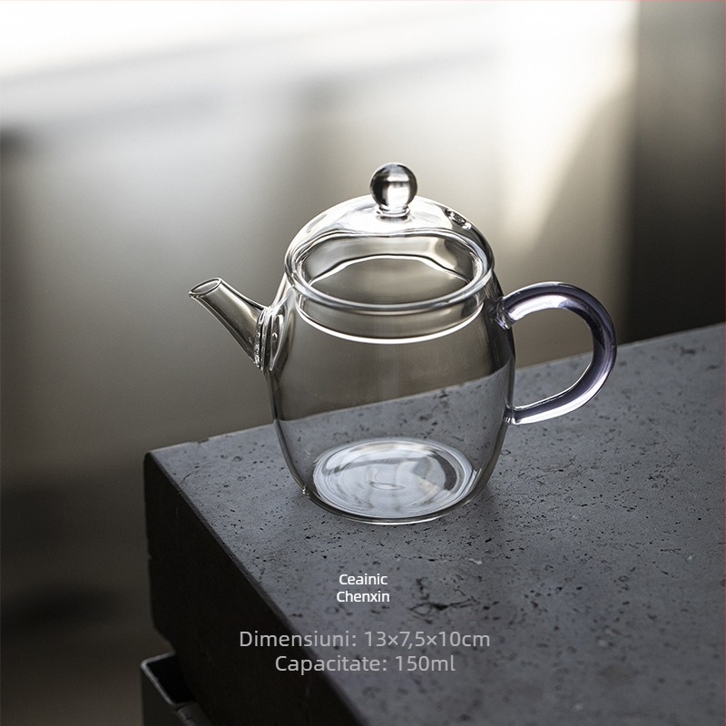 Ceainic din sticlă borosilicată rezistentă la temperatură, cu filtru pentru ceai de flori și ceai verde, ceainic din sticlă pentru o persoană, set Kung Fu ceai
