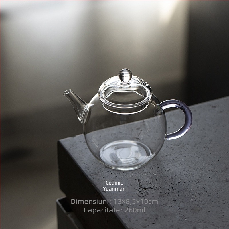 Ceainic din sticlă borosilicată rezistentă la temperatură, cu filtru pentru ceai de flori și ceai verde, ceainic din sticlă pentru o persoană, set Kung Fu ceai