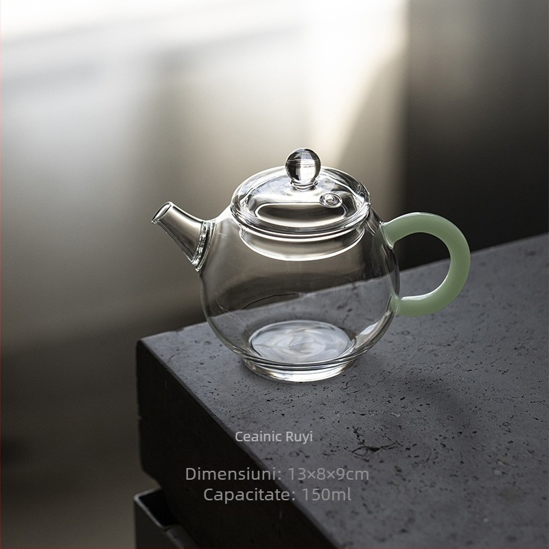 Ceainic din sticlă borosilicată rezistentă la temperatură, cu filtru pentru ceai de flori și ceai verde, ceainic din sticlă pentru o persoană, set Kung Fu ceai