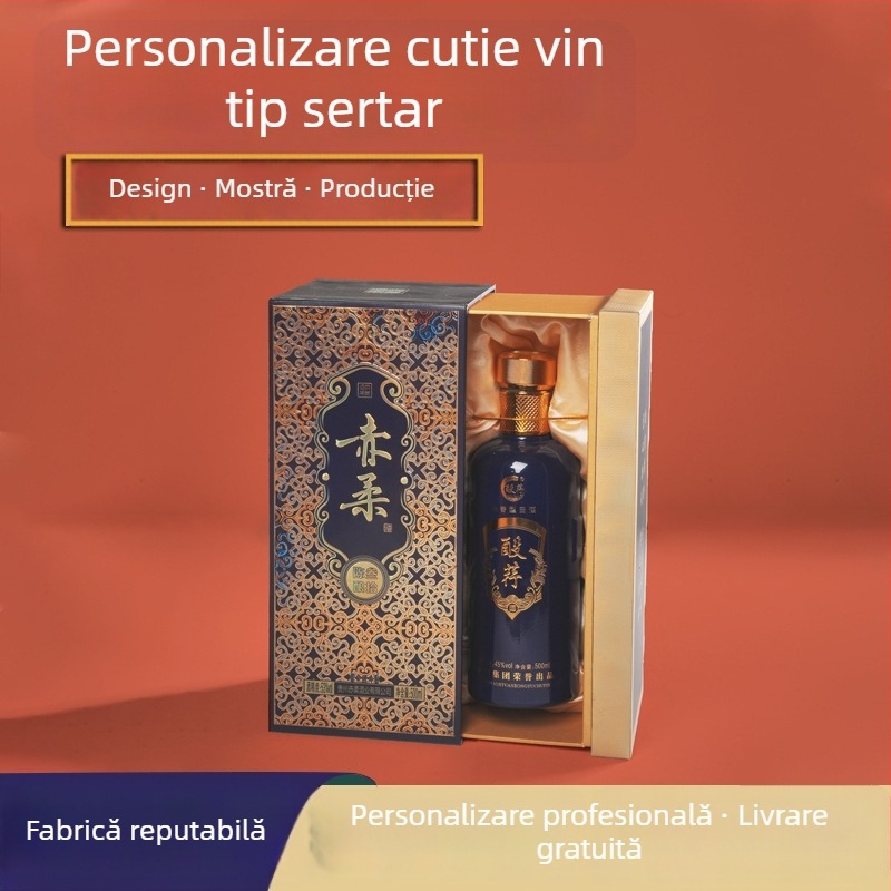 Cutie personalizabilă pentru vin cu finisaj dur — formă de butoi, capac rabatabil, cutie cadou pentru vinul roșu, design de tip sertar