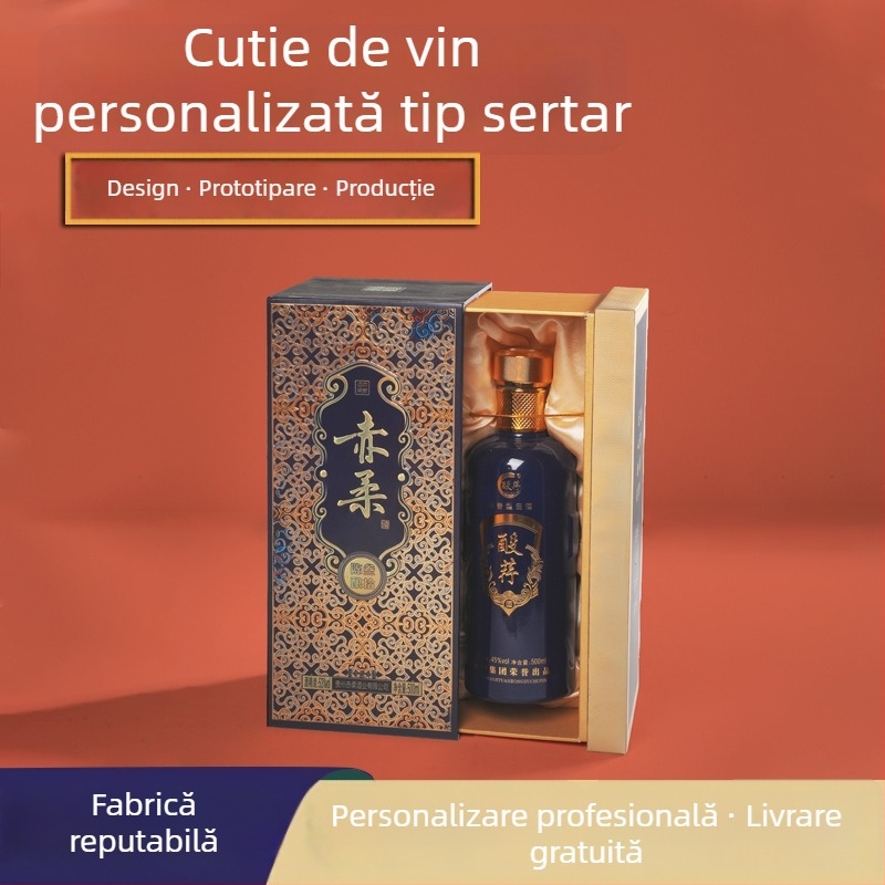 Cutie personalizabilă pentru vin cu finisaj dur — formă de butoi, capac rabatabil, cutie cadou pentru vinul roșu, design de tip sertar