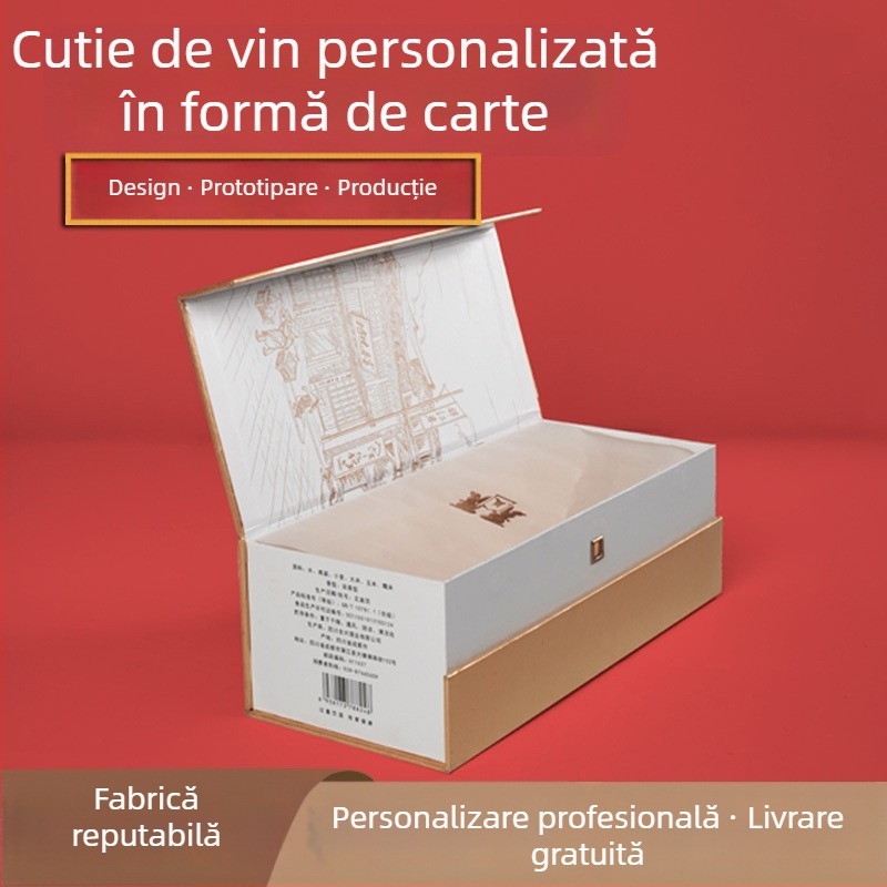 Cutie personalizabilă pentru vin cu finisaj dur — formă de butoi, capac rabatabil, cutie cadou pentru vinul roșu, design de tip sertar